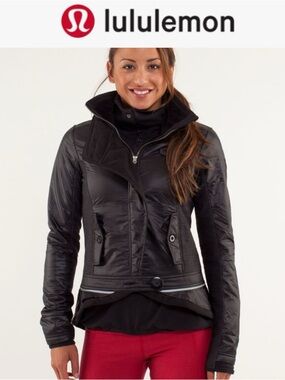 LULULEMON BLACK PEDAL POWER REFLECTIVE CYCLING MOTO ZIP FLOUNCE BACK JACKET